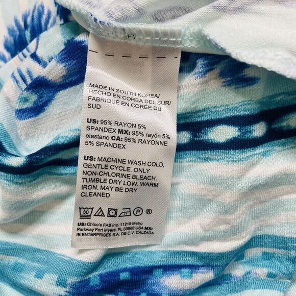 Chico’s Maxi Skirt Size 12/14 Abstract Boho Festival Stretch Blue Hippie Slits - Picture 6 of 8